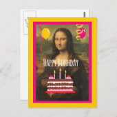 Mona Lisa Geburtstag mit Kuchen und Ballons Postkarte (Vorne/Hinten)