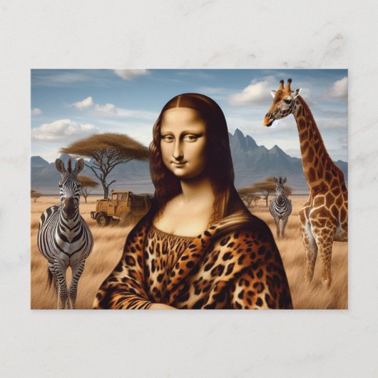 Mona Lisa geht auf Safari Postkarte (Vorderseite)