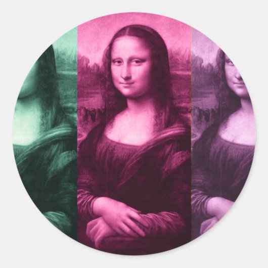 Mona Lisa Green Pink Lila Runder Aufkleber (Vorderseite)