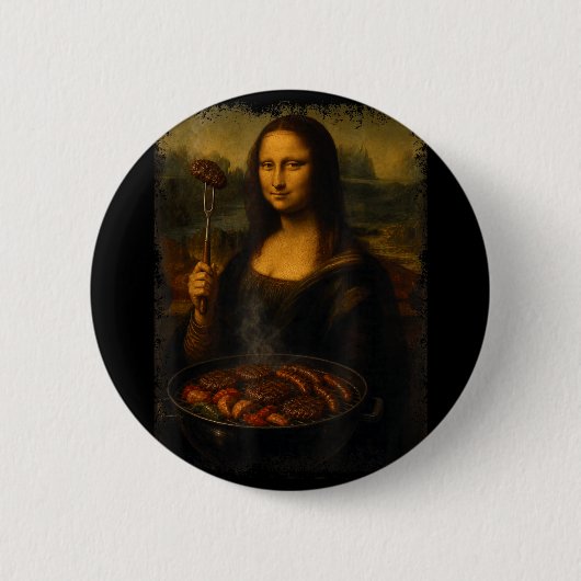 Mona Lisa grillt BBQ lustig Button (Vorderseite)