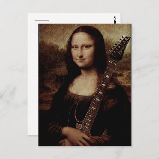 Mona Lisa hält eine Gitarre (Gitarrist) Liebe Postkarte (Vorne/Hinten)