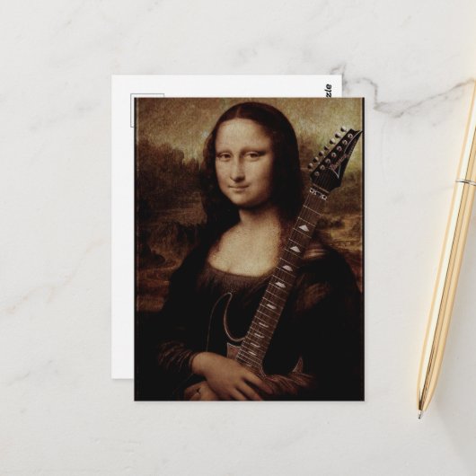 Mona Lisa hält eine Gitarre (Gitarrist) Liebe Postkarte (Vorderseite/Rückseite Beispiel)