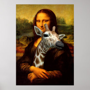 Mona Lisa hält eine Niedliche Giraffe Poster