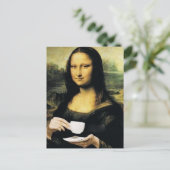 Mona Lisa hält eine Tasse Tee Leonardo da Vinci Postkarte (Stehend Vorderseite)