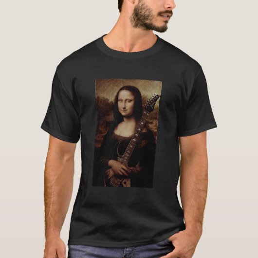 Mona Lisa hält einen Gitarrenspieler T-Shirt (Vorderseite)