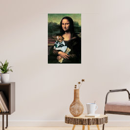 Mona Lisa hält einen Hund und einen Knochen Poster