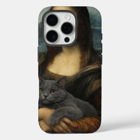 Mona Lisa hält elegante graue Katze Case-Mate iPhone Hülle (Rückseite)
