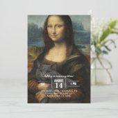 Mona Lisa hält elegante graue Katze Einladung (Stehend Vorderseite)