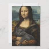 Mona Lisa hält elegante graue Katze Einladung (Rückseite)