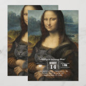 Mona Lisa hält elegante graue Katze Einladung (Vorne/Hinten)