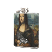 Mona Lisa hält elegante graue Katze Flachmann (Links)