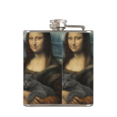 Mona Lisa hält elegante graue Katze Flachmann (Rückseite)