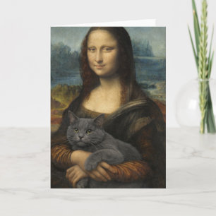 Mona Lisa hält elegante graue Katze                Karte
