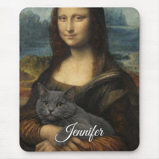 Mona Lisa hält elegante graue Katze Mousepad (Vorne)