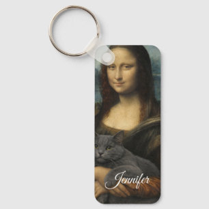 Mona Lisa hält elegante graue Katze Schlüsselanhänger