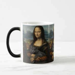 Mona Lisa hält elegante graue Katze                Verwandlungstasse