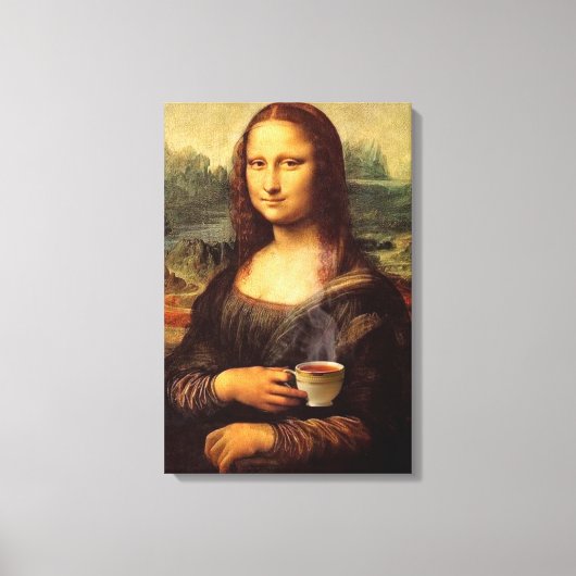 Mona Lisa hält heißen Tee Leonardo da Vinci Leinwanddruck (Vorderseite)