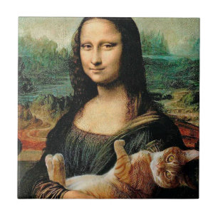 Mona Lisa hält ihre Katze Leonardo da Vinci Fliese
