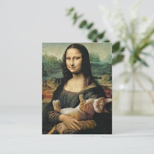 Mona Lisa hält ihre Katze Leonardo da Vinci Postkarte (Stehend Vorderseite)