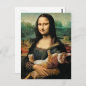 Mona Lisa hält ihre Katze Leonardo da Vinci Postkarte (Vorne/Hinten)