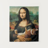 Mona Lisa hält ihre Katzenkunst Leonardo da Vinci Wandteppich (Vorderseite)