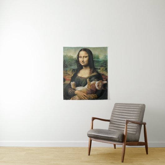 Mona Lisa hält ihre Katzenkunst Leonardo da Vinci Wandteppich (Beispiel)