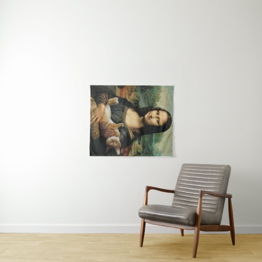 Mona Lisa hält ihre Katzenkunst Leonardo da Vinci Wandteppich (Beispiel (Horizontal))