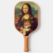 Mona Lisa hält ihren Katzenkatzen Leonardo da Vinc Pickleball Schläger (Rückseite)