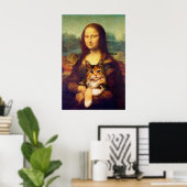 Mona Lisa hält ihren Katzenkatzen Leonardo da Vinc Poster (Heimbüro)
