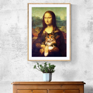 Mona Lisa hält ihren Katzenkatzen Leonardo da Vinc Poster