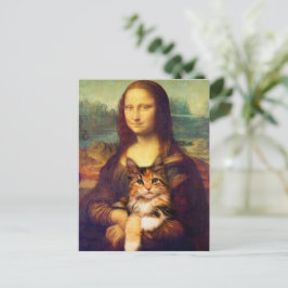 Mona Lisa hält ihren Katzenkatzen Leonardo da Vinc Postkarte