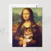 Mona Lisa hält ihren Katzenkatzen Leonardo da Vinc Postkarte (Vorne/Hinten)