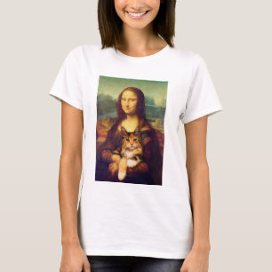Mona Lisa hält ihren Katzenkatzen Leonardo da Vinc T-Shirt