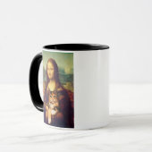 Mona Lisa hält ihren Katzenkatzen Leonardo da Vinc Tasse (Vorderseite Links)
