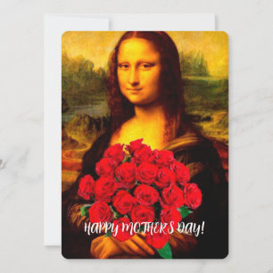 Mona Lisa hält rote Rosen glücklich Muttertag Feiertagskarte