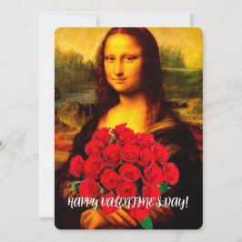 Mona Lisa hält rote Rosen Valentinstag Feiertagskarte