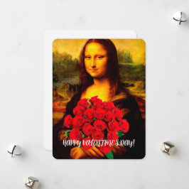 Mona Lisa hält rote Rosen Valentinstag Feiertagskarte