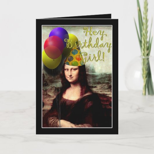 Mona Lisa Happy Birthday Party Hat Karte (Vorderseite)