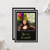 Mona Lisa Happy Birthday Party Hat Karte (Vorderseite/Rückseite Beispiel)