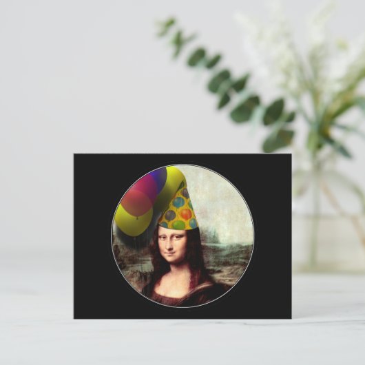Mona Lisa Happy Birthday Party Hat Postkarte (Stehend Vorderseite)