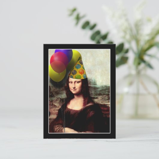 Mona Lisa Happy Birthday Party Hat Postkarte (Stehend Vorderseite)