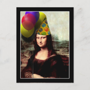 Mona Lisa Happy Birthday Party Hat Postkarte