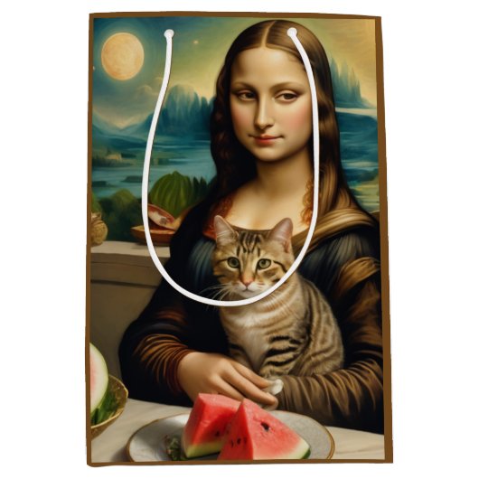 Mona Lisa &her cat - Summer vibes \ Mittlere Geschenktüte (Vorderseite)