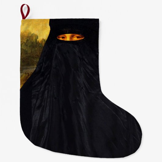 Mona Lisa Hidden Behind Burqa Großer Weihnachtsstrumpf (Vorderseite)