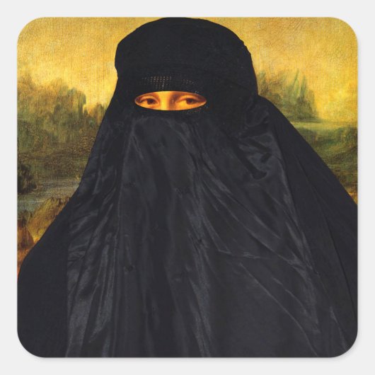 Mona Lisa Hidden Behind Burqa Quadratischer Aufkleber (Vorderseite)