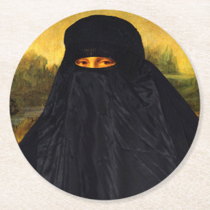 Mona Lisa Hidden Behind Burqa Runder Pappuntersetzer