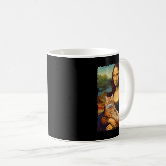 Mona Lisa Holding Cat Portrait Kunstmalerei Kaffeetasse (VorderseiteRechts)