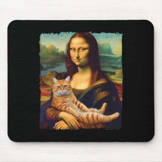 Mona Lisa Holding Cat Portrait Kunstmalerei Mousepad (Vorne)