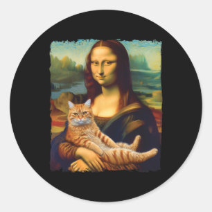 Mona Lisa Holding Cat Portrait Kunstmalerei Runder Aufkleber