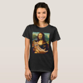 Mona Lisa Holding Cat Portrait Kunstmalerei T-Shirt (Vorne ganz)